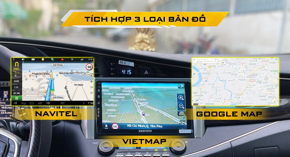 Tích hợp 3 loại bản đồ trên màn hình Zestech 2K