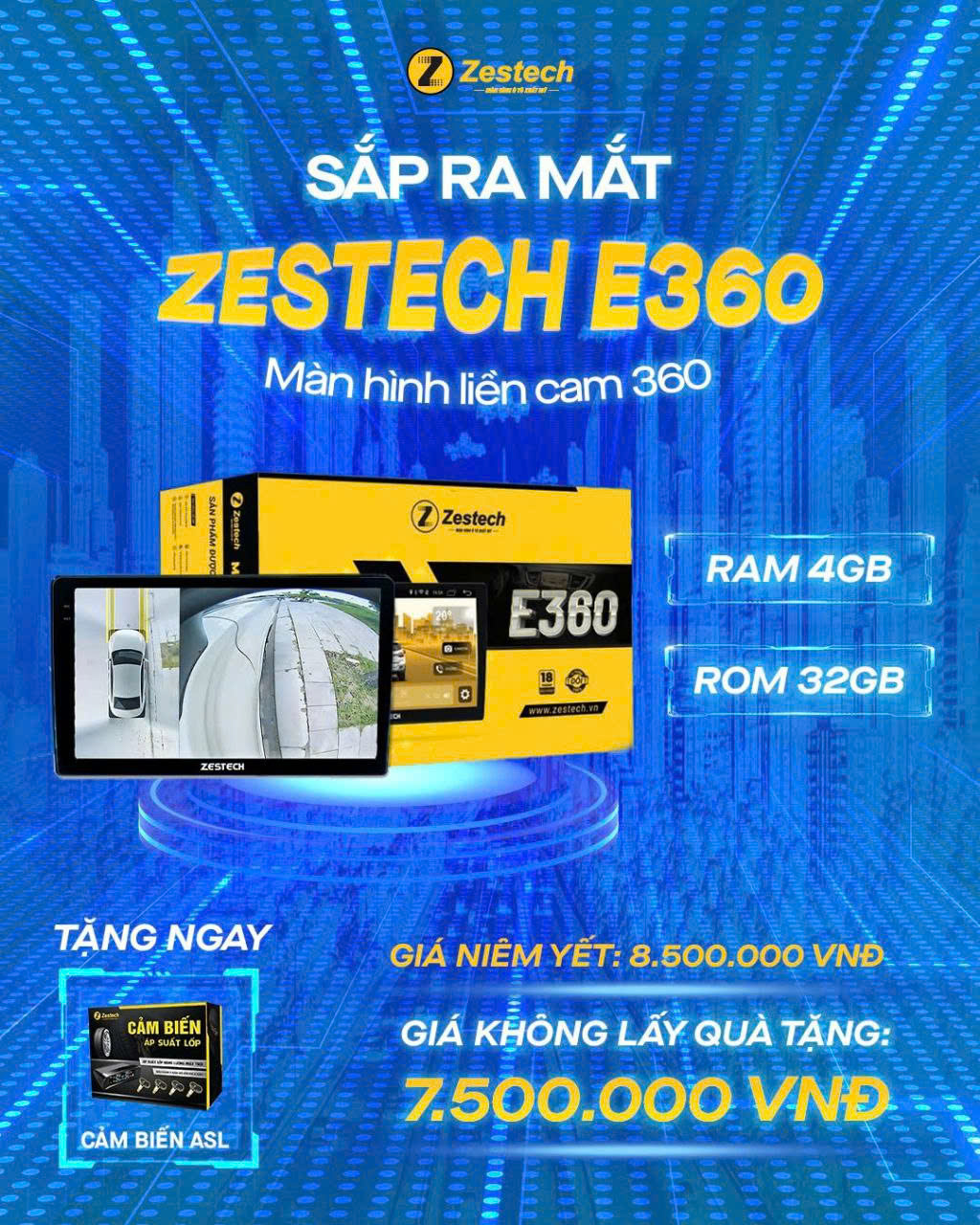 Màn hình ô tô Zestech E360 liền cam 360