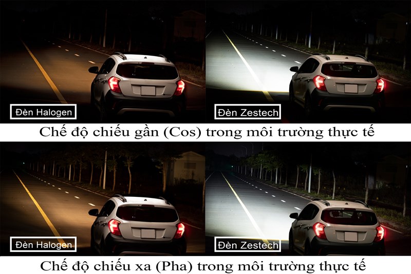 Đèn Zestech A3 New có hiệu quả chiếu sáng vượt trội so với đèn Halogen